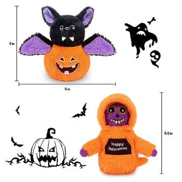 Nleio Plush Bat Halloween Stuffed Animal, 8" Reversible Bat Plushie Toys Glows in The Dark, Flip from Pumpkin Bat to Fluffy Skull Doll (Glows in The Dark), Double-Sided Funny Plush
