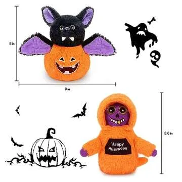 Nleio Plush Bat Halloween Stuffed Animal, 8" Reversible Bat Plushie Toys Glows in The Dark, Flip from Pumpkin Bat to Fluffy Skull Doll (Glows in The Dark), Double-Sided Funny Plush