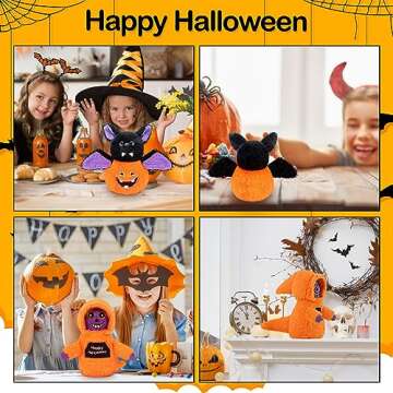 Nleio Plush Bat Halloween Stuffed Animal, 8" Reversible Bat Plushie Toys Glows in The Dark, Flip from Pumpkin Bat to Fluffy Skull Doll (Glows in The Dark), Double-Sided Funny Plush
