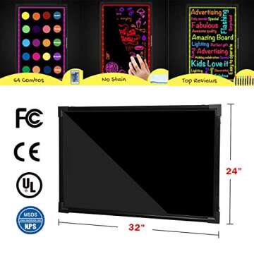 Voilamart LED Message Writing Board, 32" x 24" Flashing Illuminated Erasable LED Message Chalkboard ...