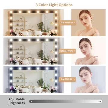 VOWNER Vanity with Lighted Mirror - Makeup Vanity Desk with Power Outlet and 7 Drawers, 3 Color Lighting Modes Adjustable Brightness, 44" Vanity Table with Soft Cushioned Stool for Women Girls