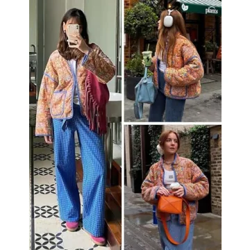 Wyeysyt Women's Floral Cropped Puffer Jacket Lightweight