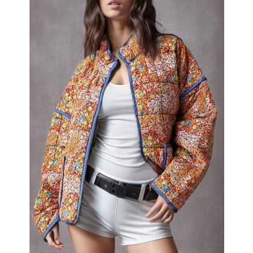 Wyeysyt Women's Floral Cropped Puffer Jacket Lightweight