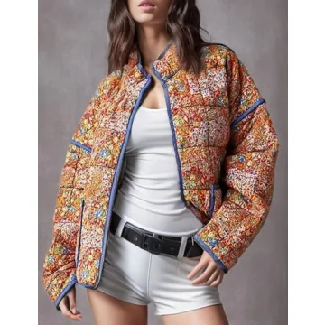 Wyeysyt Women's Floral Cropped Puffer Jacket Lightweight