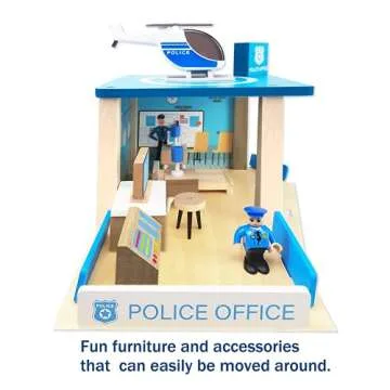 Wooden Police Station Playset for Kids Age 3 Up
