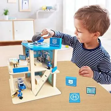 Wooden Police Station Playset for Kids Age 3 Up
