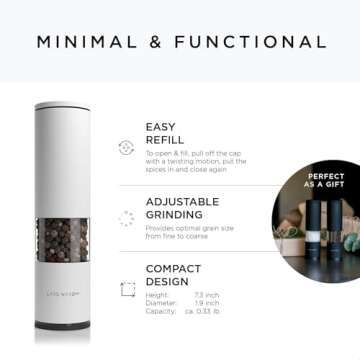 LARS NYSØM Salt and Pepper Grinder Set 2 pieces I Salt Pepper Mill with Adjustable Ceramic Grinder I Design Spice Grinder Set Manual (Black/White)