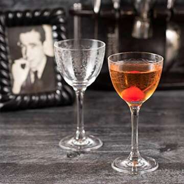 HISTORY COMPANY 1944 Ciro’s of Hollywood Coupette-Style Floral-Etched Cocktail Glass 2-Piece Set o...