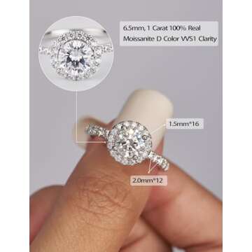IMOLOVE Moissanite Halo Engagement Rings for Women Halo Rings for Women Wedding Rings 1.64ct D Color...