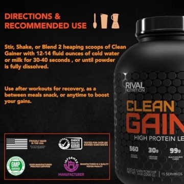 Rivalus Clean Gainer - Chocolate Peanut Butter, 5lbs - High Protein