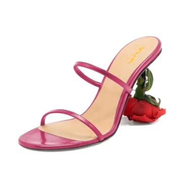 XYD Women's Romantic Rose Heel Summer Chic Two Slender Straps Open Toe Slip On Slides Sandals Resort...