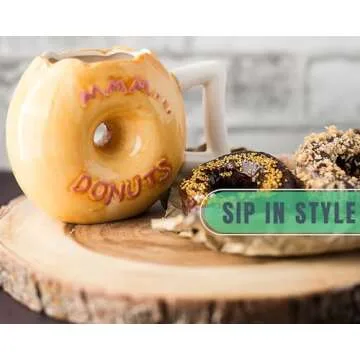 Ceramic Donut Mug - Delicious Pink Glaze Doughnut with Sprinkles - Funny "MMM... Donuts!" Quote - Best Cup For Coffee, Tea, Hot Chocolate and More - Large 14 oz - Funny Coffee Mug Gift - Pink