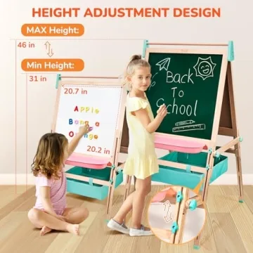 JoyCat Kids Art Easel | Adjustable Wooden Drawing Station