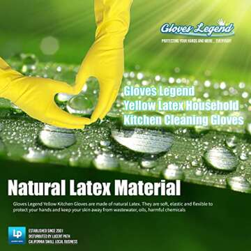 Size Large - 3 Pairs (6 Gloves) - Gloves Legend - Yellow Latex Household Kitchen Cleaning Dishwashin...