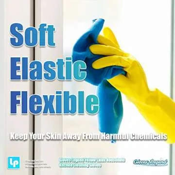 Size Large - 3 Pairs (6 Gloves) - Gloves Legend - Yellow Latex Household Kitchen Cleaning Dishwashing Reuseable Gloves