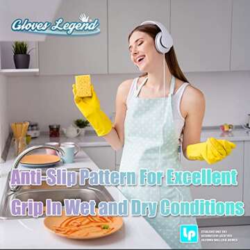 Size Large - 3 Pairs (6 Gloves) - Gloves Legend - Yellow Latex Household Kitchen Cleaning Dishwashing Reuseable Gloves