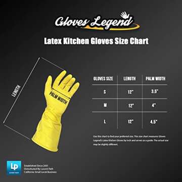Size Large - 3 Pairs (6 Gloves) - Gloves Legend - Yellow Latex Household Kitchen Cleaning Dishwashing Reuseable Gloves