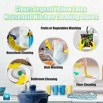 Size Large - 3 Pairs (6 Gloves) - Gloves Legend - Yellow Latex Household Kitchen Cleaning Dishwashing Reuseable Gloves