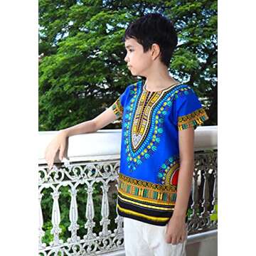 RaanPahMuang Unisex Bright Africa Classic Childrens Dashiki Cotton Shirt Boys Girls, 8-10 Years, Egyptian Blue