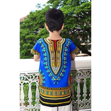 RaanPahMuang Unisex Bright Africa Classic Childrens Dashiki Cotton Shirt Boys Girls, 8-10 Years, Egyptian Blue