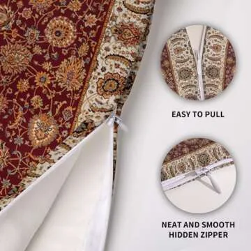 Burgundy Floral Block Print Pillow Covers 20x20 Set of 2 Vintage Persian Tabriz Rug Design Carpet Pattern Decorative Throw Pillow Cases Outdoor Farmhouse Modern Boho Decoration for Sofa Couch Bed