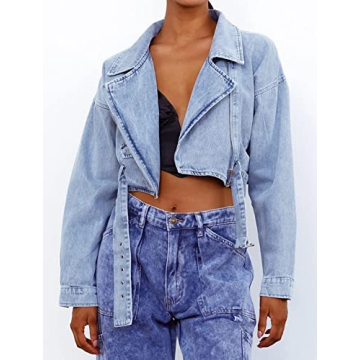 Justalwart Women Classic Vintage Denim Cropped Jacket