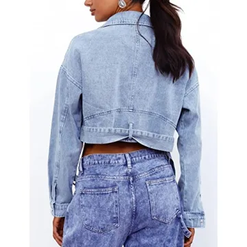 Justalwart Women Classic Vintage Denim Cropped Jacket