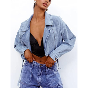 Justalwart Women Classic Vintage Denim Cropped Jacket