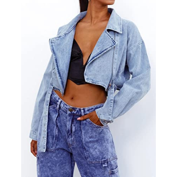 Justalwart Women Classic Vintage Denim Cropped Jacket