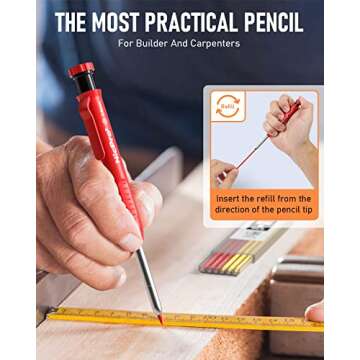 Nicpro Carpenter Pencil Set with Sharpener - Durable & Functional