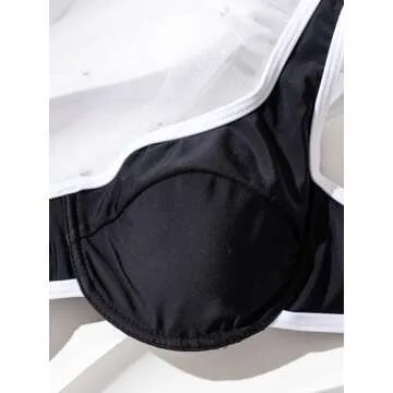 WDIRARA Women's Color Block Underwire Bikini Set 2 Piece Swimsuits High Cut Backless Bathing Suits Black and White Small