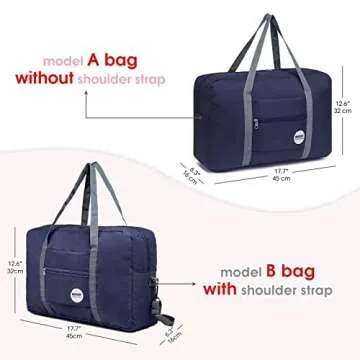 WANDF Foldable Travel Duffel Bag Luggage Sports Gym Water Resistant Nylon (Dark Blue)