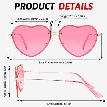 Przene Pink Heart Sunglasses for Women with UV Protection