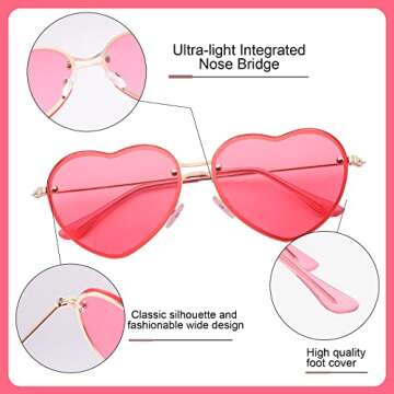 Przene Pink Heart Sunglasses for Women with UV Protection