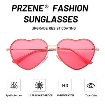 Przene Pink Heart Sunglasses for Women with UV Protection