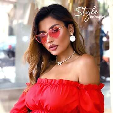 Przene Pink Heart Sunglasses for Women with UV Protection
