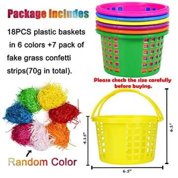 18 PCS Easter Baskets Small with Handles for Kids Egg Hunting-70g Easter Grass Stuffers for Spring Party Crafts Supplies Accessories Decorations Party Favors