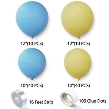 Pastel Balloon Garland Arch Kit with 100 pcs Blue and Yellow Balloons, DIY Balloon Bouquet Kit for Baby Shower, Wedding Bachelorette Birthday Party , Balloon Decorations