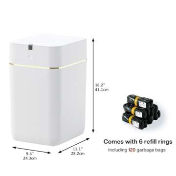Airdeer Automatic Trash Can, 4 Gallon Self Sealing and Self-Changing Smart Trash Can, Motion Sensor, Touchless Garbage can with lid for Kitchen Bathroom Office, 6 Refill Rings(A1, Golden line)