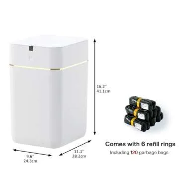 Airdeer Automatic Trash Can, 4 Gallon Self Sealing and Self-Changing Smart Trash Can, Motion Sensor, Touchless Garbage can with lid for Kitchen Bathroom Office, 6 Refill Rings(A1, Golden line)