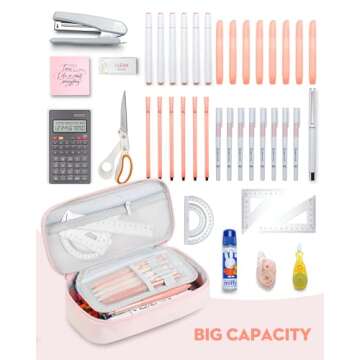 YOKUMA Cute Pencil Case for Girls, Large Pencil Pouch, Zipper Pencil Box, Aesthetic Pen Bag School Supplies for Student Teen College Adults, Pink