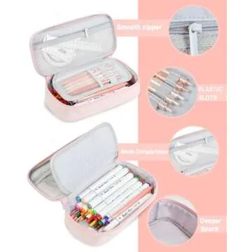 YOKUMA Cute Pencil Case for Girls, Large Pencil Pouch, Zipper Pencil Box, Aesthetic Pen Bag School Supplies for Student Teen College Adults, Pink