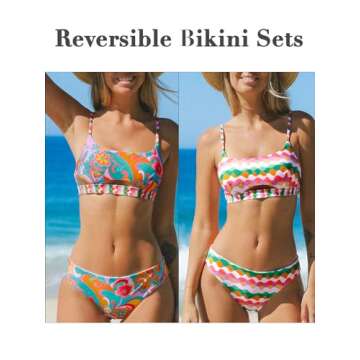 CUPSHE Women's Bikini Sets Reversible Two Piece Swimsuit Scoop Neck Mid Rise Swimwear L