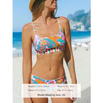 CUPSHE Women's Bikini Sets Reversible Two Piece Swimsuit Scoop Neck Mid Rise Swimwear L