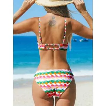 CUPSHE Women's Bikini Sets Reversible Two Piece Swimsuit Scoop Neck Mid Rise Swimwear L