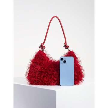 Verdusa Fuzzy Faux Fur Underarm Bag for Women Red