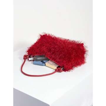 Verdusa Fuzzy Faux Fur Underarm Bag for Women Red