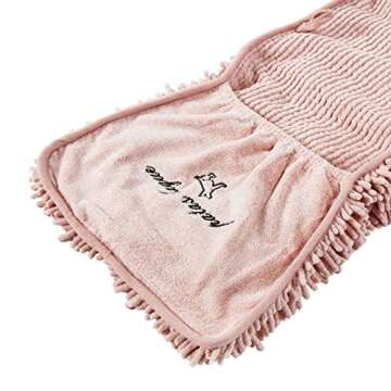 Patas Lague Absorbent Dog Towel for Drying Dogs Large, 35''x15'' Extra Large Microfiber Quick Drying Pet Bath Towel with Hand Pockets, Machine Washable Pet Shammy Pink