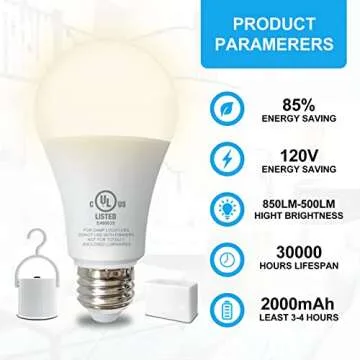 YKDtronics Rechargeable Light Bulbs, Emergency Battery Light Bulb for Power Outage, Battery Operated Light Bulbs 2000mAh Battery Backup 850 Lumens 9W 60W Equivalent 3000K Soft White E26/E27 120V 4Pack
