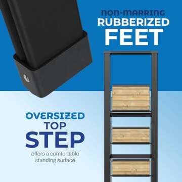 Step Ladder 4 Step Folding, Decorative - Beautiful Bamboo & Black Aluminum, Ultra Slim Profile, Anti Slip Steps, Sturdy-Portable for Home, Office, Kitchen, Photography Use,by SORFEY